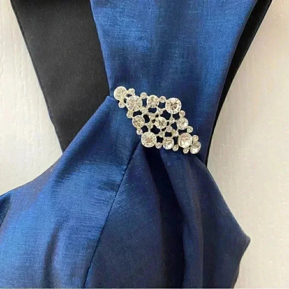 BA Nites Cocktail Party Dress Evening Bodycon Midi Ruched Blue Satin Size 4 - Picture 8 of 16